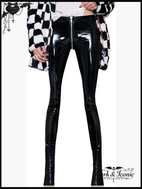 Zipper Crotch Leggings Faux Leather Wet Look Sexy Bodycon Pants Night Out